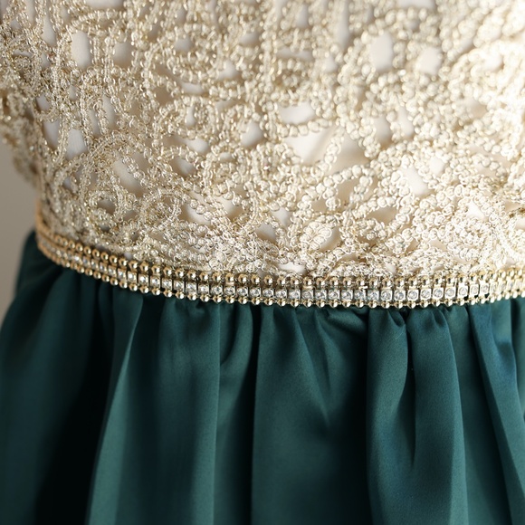 Formal Green Gold Dress Size 14 Homecoming Recital Daddy Daughter Dance NWT - Picture 4 of 6